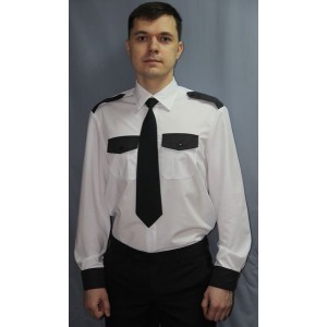 Рубашка форменная охранника белая с черными клапанами (длинный рукав) 